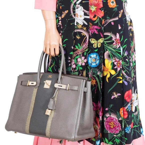 HERMES BIRKIN 35 ETAIN CLUB CLEMENCE-3 COLOR PERMABRASS HARDWARE-100% AUTHENTIC - Picture 2 of 15